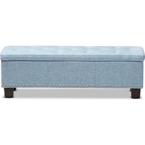 Hannah Storage Bench in Tufted Light Blue Fabric